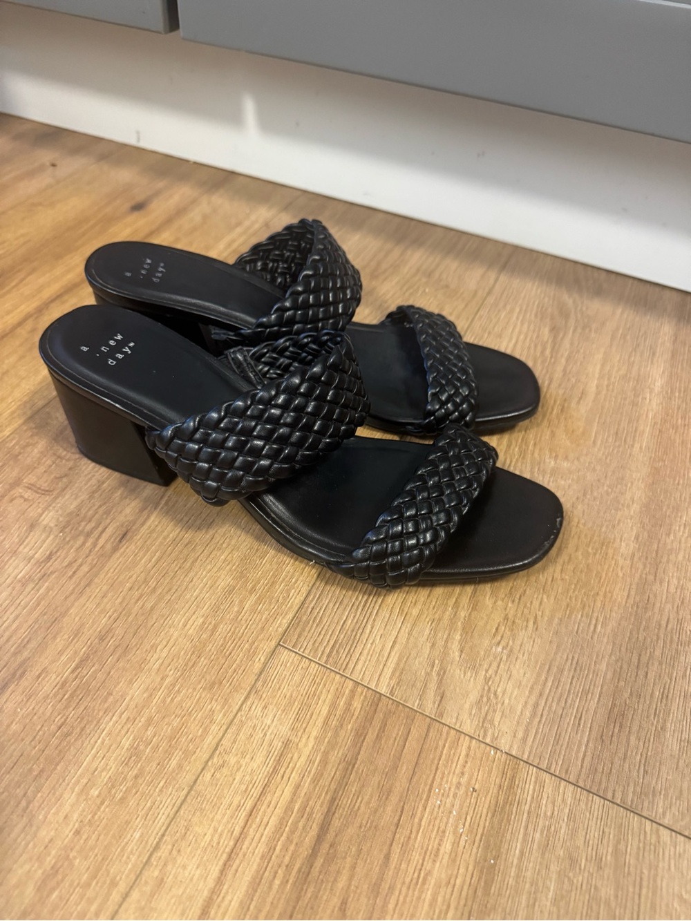 a new day Black Braided Double-Strap Block Heel Mules